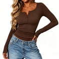 thumbnail image 2 of Long Sleeve Shirts for Women Casual Solid Long Sleeve Button V Neck T Shirt Tops Causal Basic Tees Fitted Tight Workout Tees Fall Shirts for Women 2026, 2 of 5