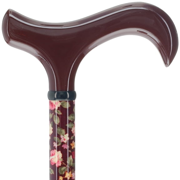 Dark Floral Pattern Derby Cane – Adjustable Carbon Fiber Walking Stick with Stylish Design and Lightweight Durability