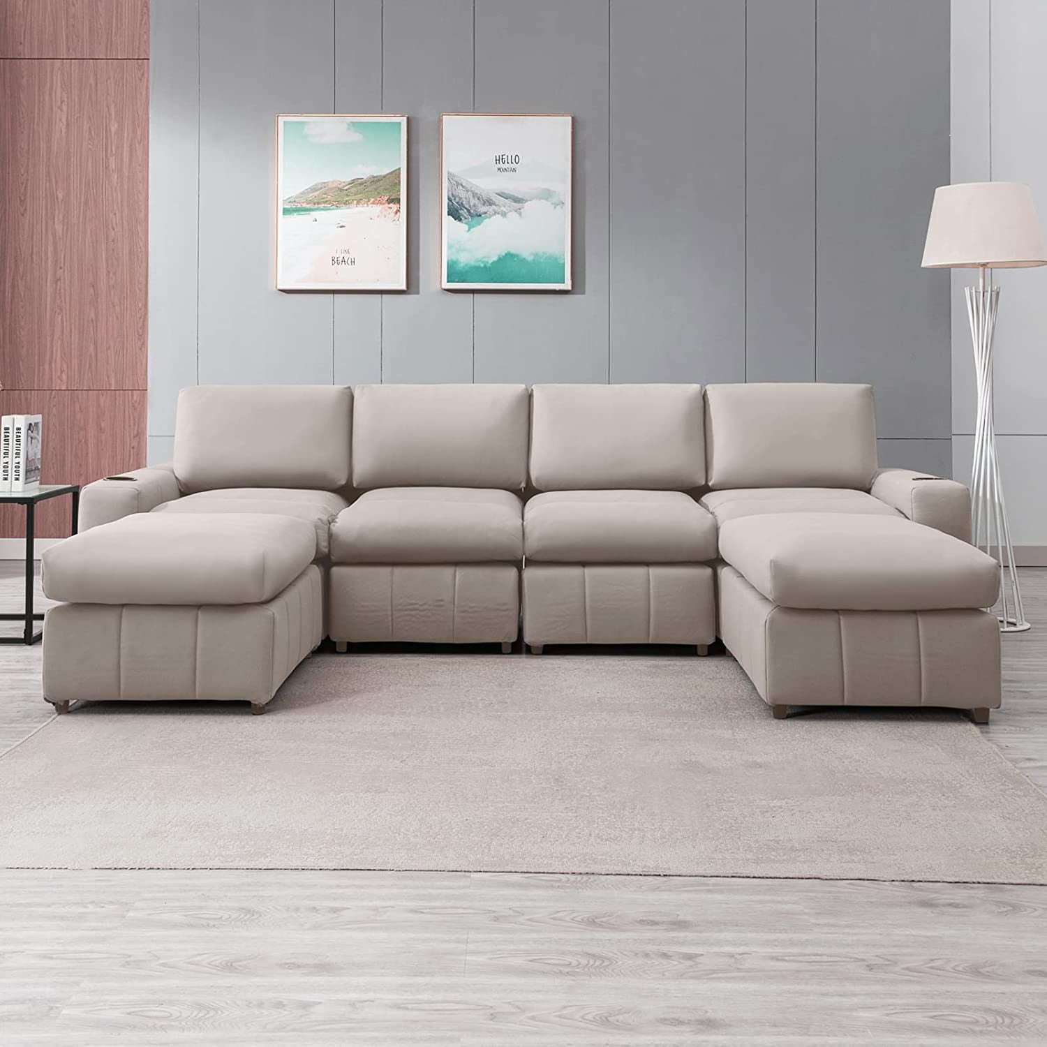 Mjkone Convertible Sectional Sofa Couch with Ottoman, Modular UShaped
