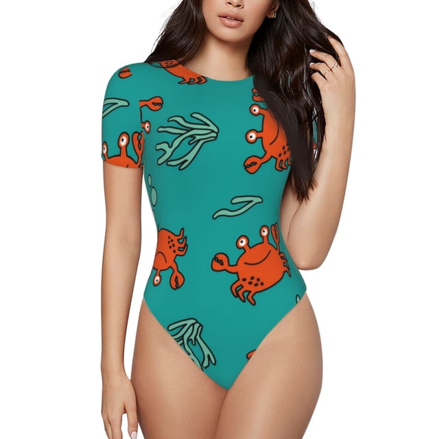 Saiise Grenouillère à Motif Crabe Coloré pour Femmes Manches Courtes Col Rond Pyjama Extensible avec Fermeture à Pression-Petit