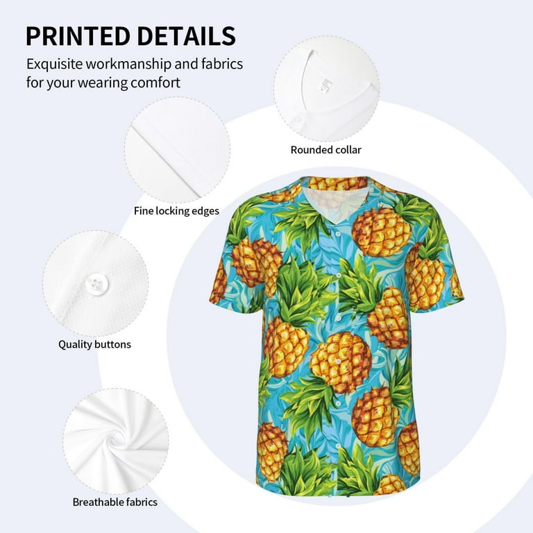 Rocae Pineapple for Breathable Men s Baseball T Shirt Fashionable Casual Baseball Jersey Moisture Wicking Sportswear 4X Large Size 4XL