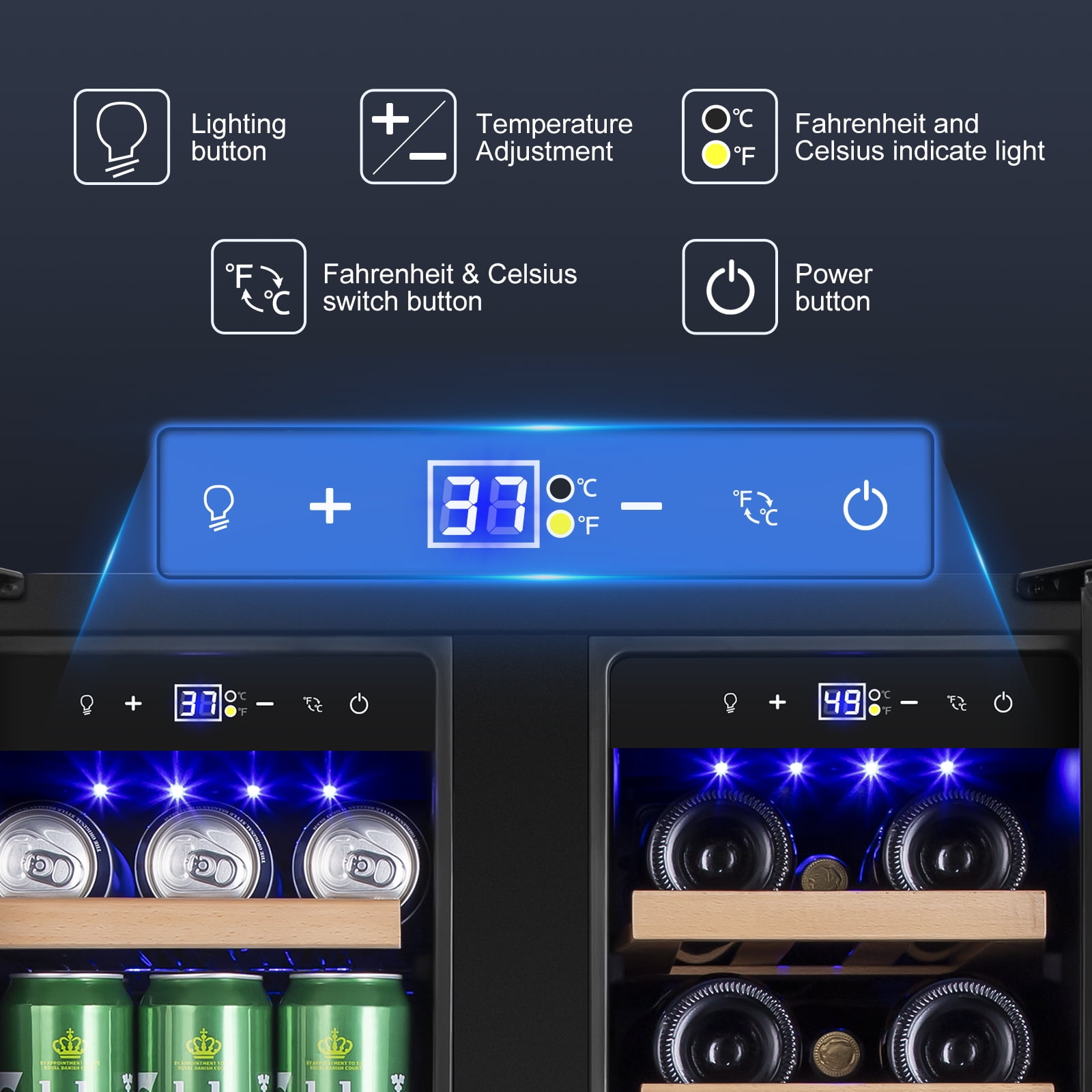 Nipus 24 inch Wine and Beverage Refrigerator,Dual Zone,Built-in Undercounter, 21 Bottles and 60 Cans,Black