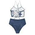 thumbnail image 4 of LoyisViDion Women Summer Swimwear Cross Printing Swimsuit Split Bikini Blue 10(XL), 4 of 6