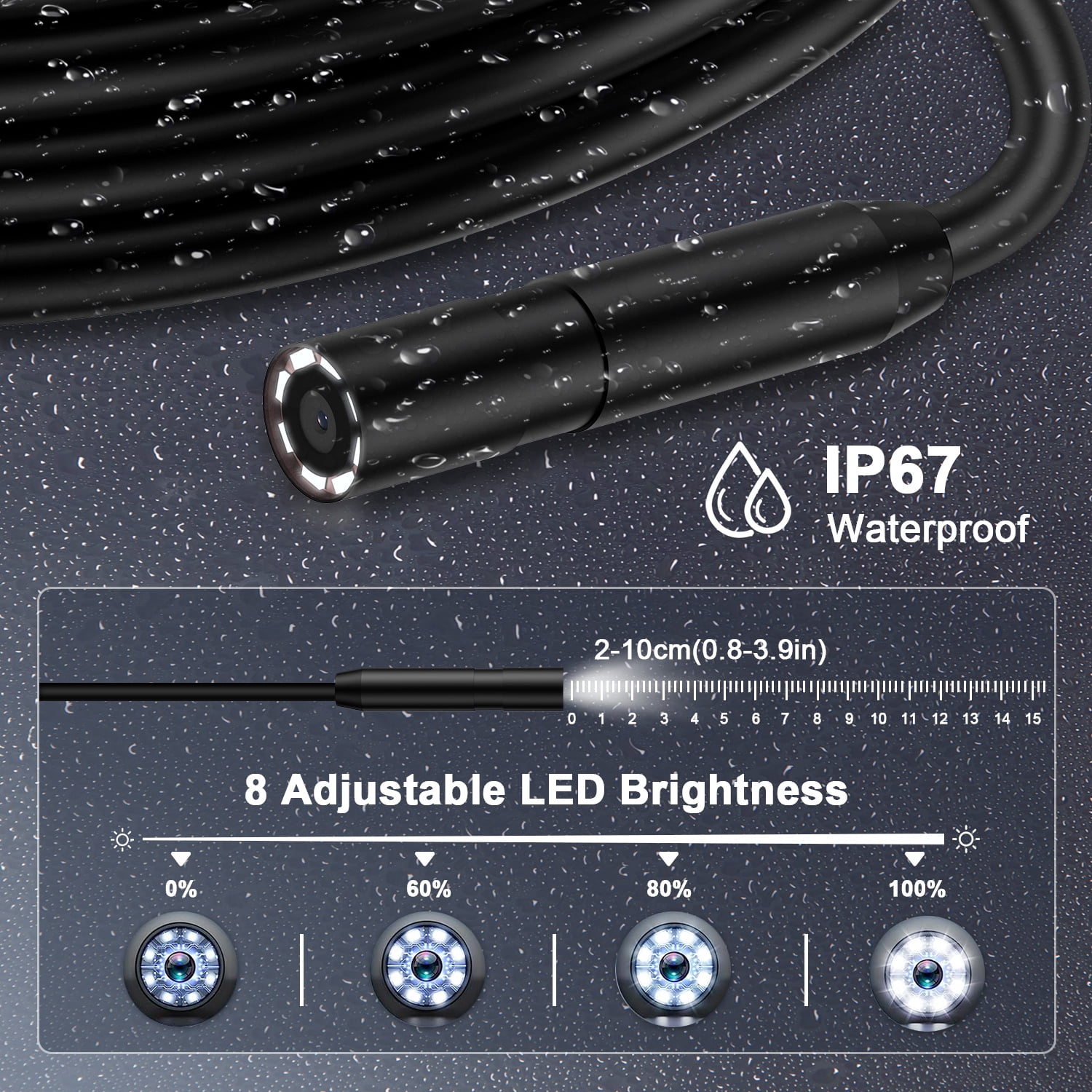 Endoscope Camera with Light,1080P Digital Inspection Borescope Camera Sewer Camera with 4.3" IPS Screen, 8 LED Lights, 16.4FT Semi-Rigid Cable Cord 8mm IP67 Waterproof Camera for Sewer, Tools(Black)