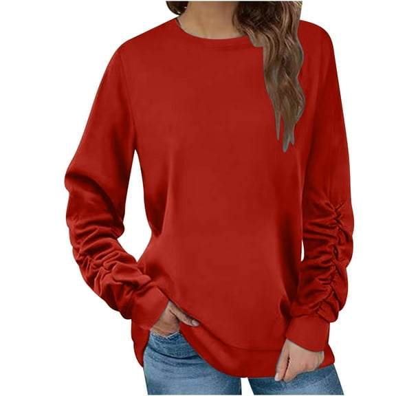 ShomPort Fall Tops for Women Crewneck Long Sleeve Solid Color Basic Shirts Tunic Tops Fashion