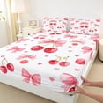 thumbnail image 5 of Erosebridal Red Pink Cherry Bow Bed Sheets for Girls, Watercolor Ribbon King Sheets, 4-Piece, 5 of 6