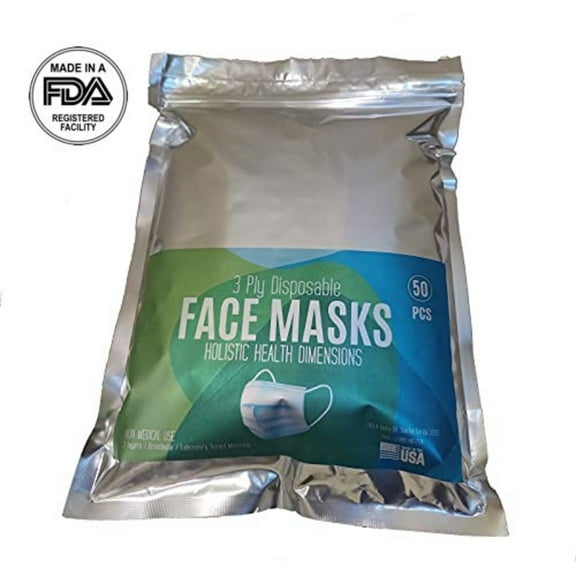 Disposable Face Mask 3-ply 50-count Lab Tested Materials Holistic Health