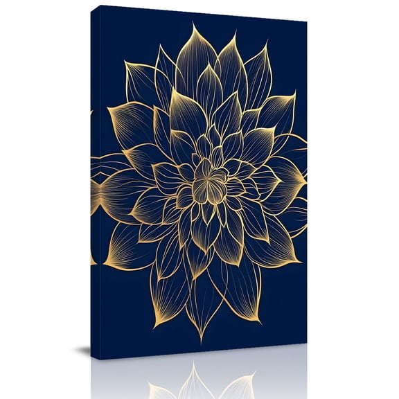 Canvas Wall Art, Navy Blue Yellow Spring Floral Framed Canvas Prints for Living Room Dining Room, Abstract Blossoms Botanical Gallery Wrapped Wall Decor for Home Office, Gifts, 22"x28" Ship Next Day