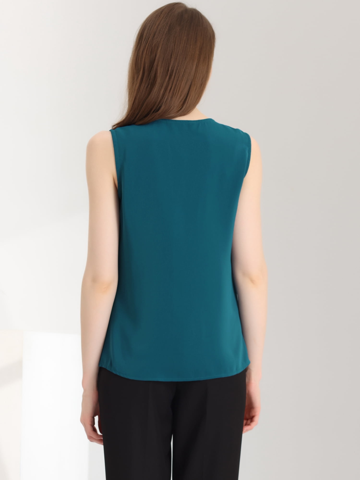 DARING DIVA Sleeveless Blouse Top Office Work Shirt S Peacock Blue