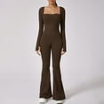thumbnail image 4 of Sevevn Women Solid Color Neck Long Sleeved Waist Cinching Sports Jumpsuit Flared Pants Coffee M Early Access Deals, 4 of 8