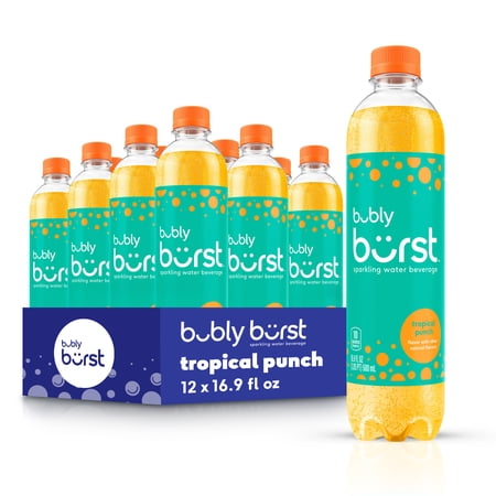 bubly burst Sparkling Water Beverage, Tropical Punch, 16.9 fl oz Bottles (12 Pack)