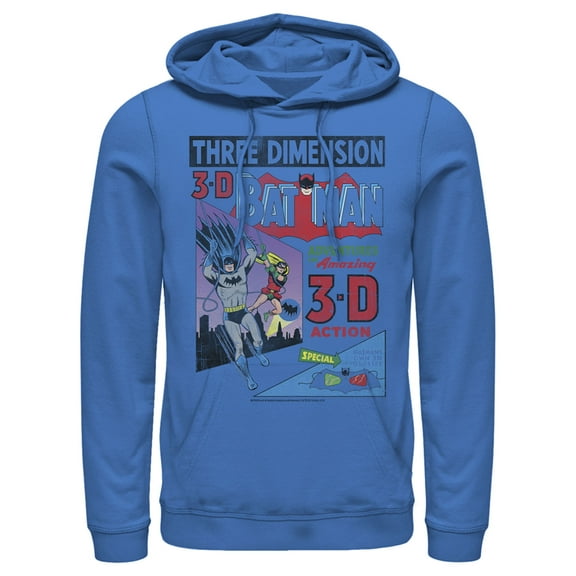Men's Batman 3D Vintage Comic Cover Pull Over Hoodie Royal Blue Large