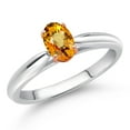 thumbnail image 2 of Gem Stone King 925 Sterling Silver and 10K Rose Gold Prongs Yellow Sapphire Solitaire Engagement Ring for Women (0.62 Cttw, Oval 6X4MM, Gemstone September Birthstone, Available in Size 5, 6, 7, 8, 9), 2 of 4