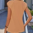 thumbnail image 5 of Women's Solid Color Comfy Casual Shirts Short Sleeve Loose Fit Flowy Tunic Tops Fashion 2024 Vintage V Neck Blouse Dressy Casual Tops for Lady Summer Clothes for Teen Girls Orange T Shirts S, 5 of 9