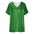 thumbnail image 4 of Olyvenn Plus Size Sequin Tops for Women Elegant Evening Sparkle Sequin Dressy Flowy Shirts V Neck Short Sleeve Loose Blouse Green L, 4 of 6
