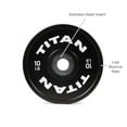 thumbnail image 2 of Titan Fitness 10 LB Black Elite Olympic Bumper Plates, Competition Weight Plates, Rubber with Steel Hub Insert, Sold as a Pair, For Olympic Weightlifting and Cross-Training Workouts, 2 of 6