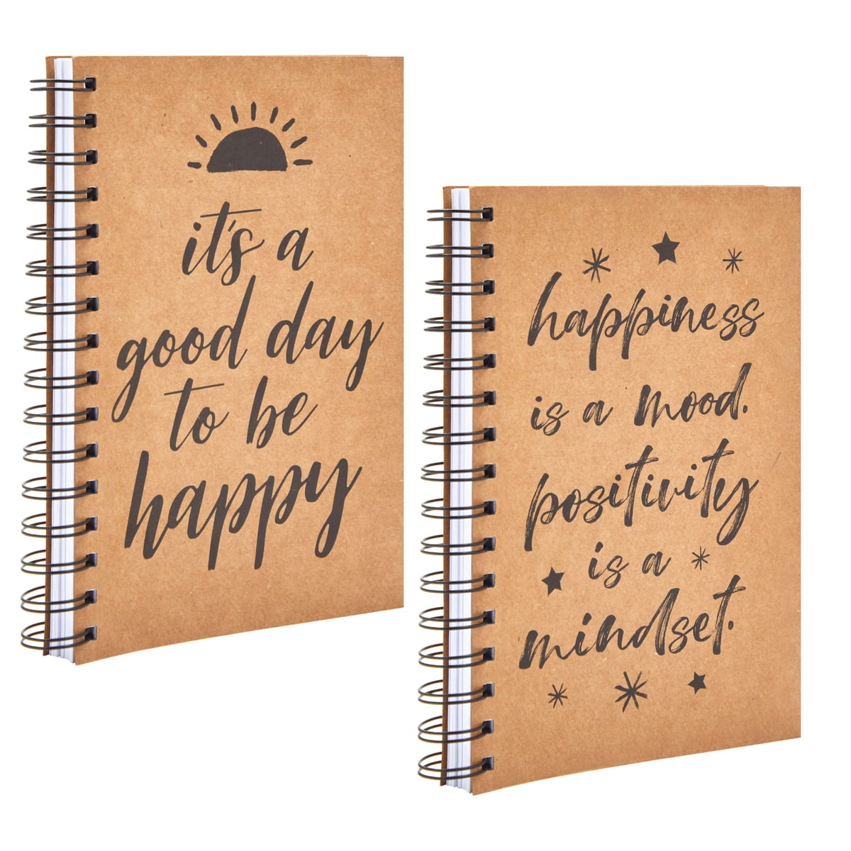 2 Pack A5 Spiral Kraft Notebook Lined Dot Grid Dotted Motivational