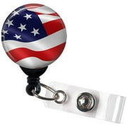 American Flag Wavy- Retractable Badge Reel with Alligator Clip and Extra-Long 34 inch Cord - Badge Holder