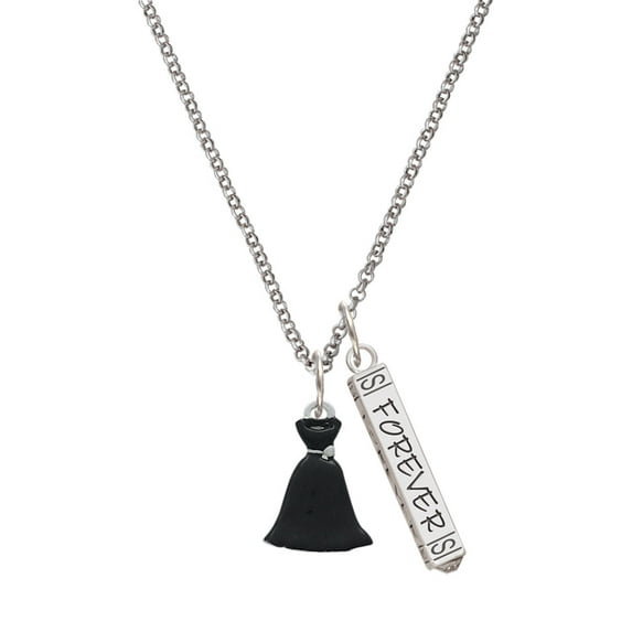 Delight Jewelry Black Dress Silvertone Forever Bar Charm Necklace, 23"