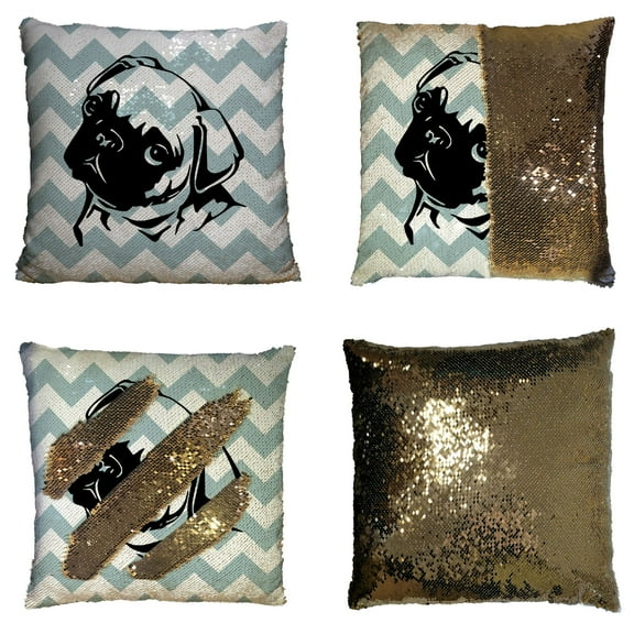 ZKGK Chevron Zig Zag with Pug Reversible Mermaid Sequin Pillow Case 16x16 inches
