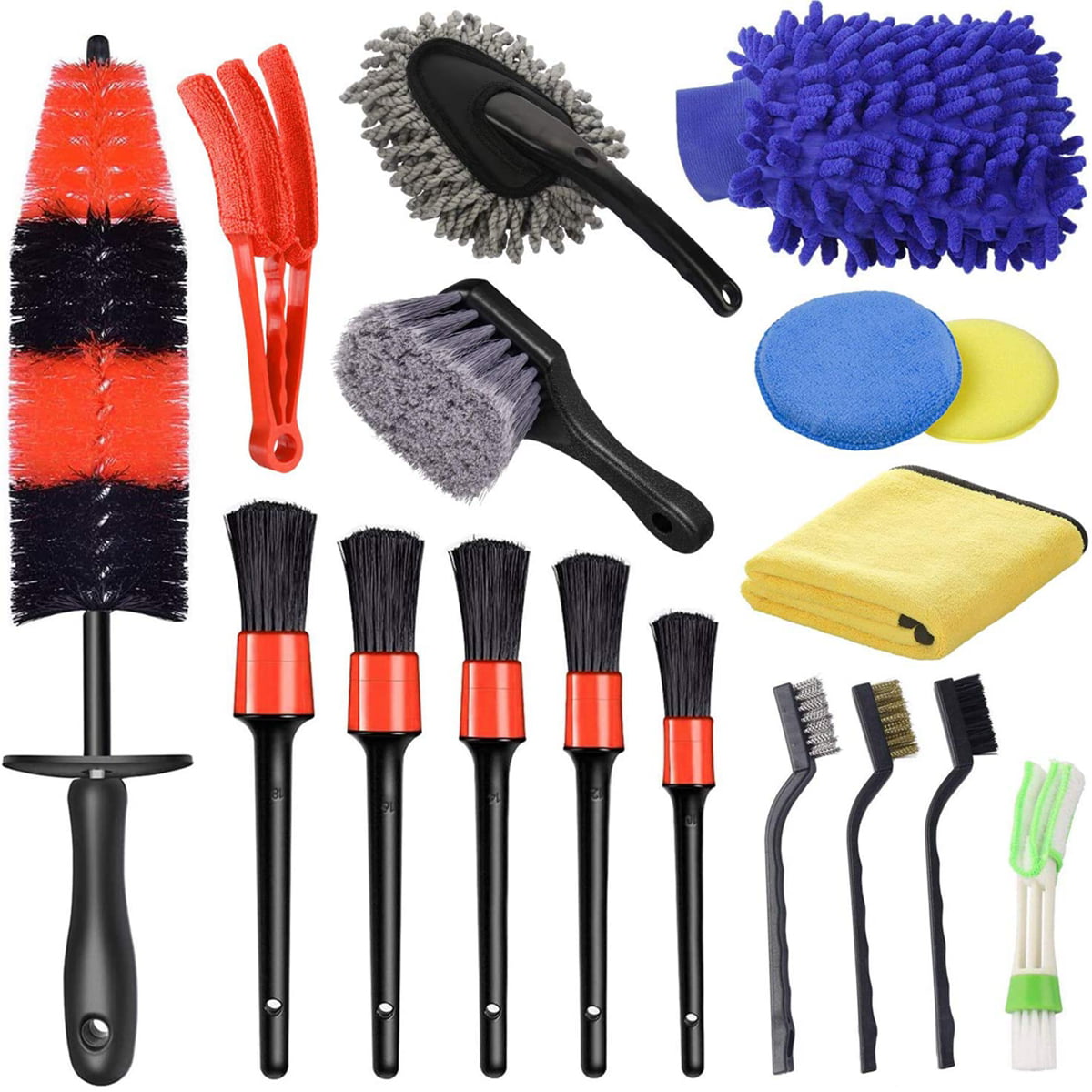Auto Care Microfiber Dipping & Cleaning Tool Detailing Set for Car Exterior and Interior Cleaning Tire Wheel Brushs Windshield Brush Car Wash and Cleaning Kit Bendable Duster Sponge 7 Packs 