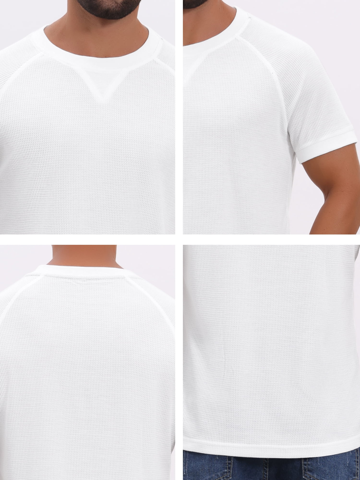 DARING DIVA Men's Waffle Fabric Classic Crew Neck Raglan Short Sleeves 2XL White