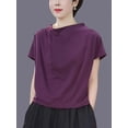 thumbnail image 6 of ClodeEU Women's Ruched Mock Neck Short Sleeve T-Shirt,Slim Fit Crew Neck Tee Purple,Women's Plus XXL, 6 of 6