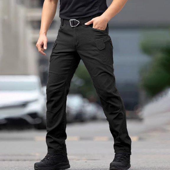 Men's Multi-Pocket Straight Leg Pants Cargo Stretch Elastic Waist Outdoor Trousers