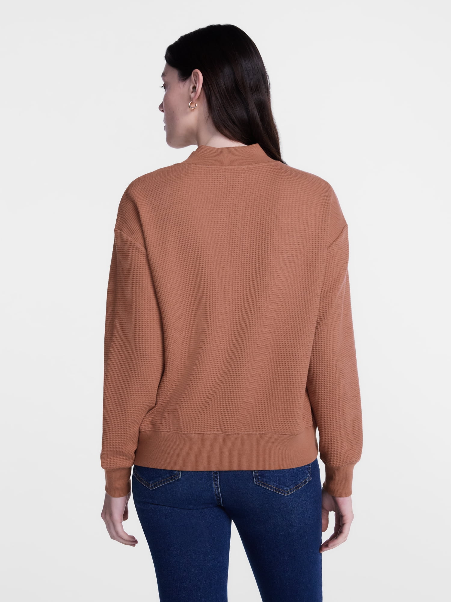 Scenario Women's and Women's Plus Waffle Knit Button Top with Long Sleeves, Sizes XS-4X