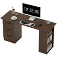 thumbnail image 1 of HOMCOM Computer Desk, 55" Writing Table with 3-Tier Shelves and 3 Reversible Drawers for Home Office, Bedroom, Walnut, 1 of 7