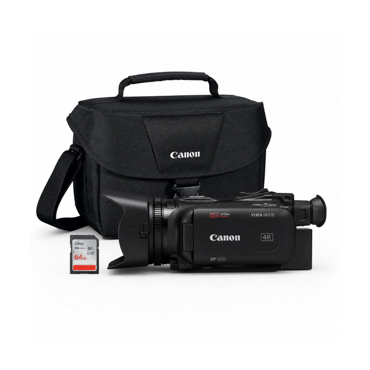 Canon Vixia HF G70 UHD 4K Camcorder Bundle with Camera Gadget Bag with Padded Interior, 64GB SDXC Memory Card, and Accessories