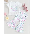 thumbnail image 6 of Bslissey Toddler Baby Girls Easter Pants Sets Bunny Floral Print Short Sleeve Tassel Hem T-shirt + Flared Pants + Headband 9M-4T Kids Casual Summer 3Pcs Outfits, 6 of 9