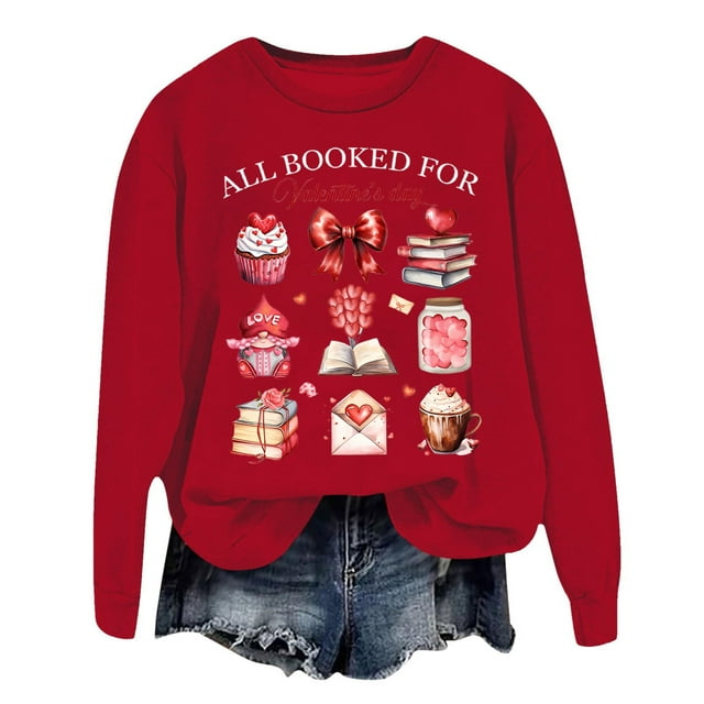 DGHM Womens Sweatshirt Loose Oversized In Crewneck Pullover Letter Print Casual Sweatshirts Red S