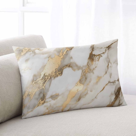 Marble Gold Queen Size Pillow Cover, Pillowcase Protectors with Zipper, Breathable Decorative Throw Pillow Case Cover, Abstract Luxury Wave Gold Marbling Modern Pillow Shams for Couch Sofa 20x30Inch