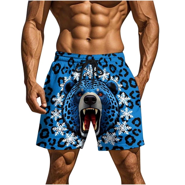 Pantalones de Baño de Cintura Elástica de los Hombres Divertidos de Impresión Doble Bolsillo de Cinco Puntos de Longitud Pantalones Cortos de Playa Secos Rápidos Vacaciones de Verano