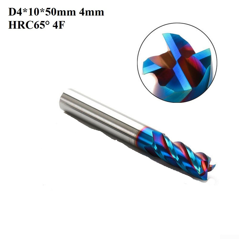 Blue Tungsten Carbide Nano Coating End Mill 4 Flute HRC65 Milling Cutter Tool 