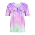 thumbnail image 6 of Plus Size Tops for Women Henley Short Sleeve Flowy Tie Dye T-Shirts Summer Loose Casual Color Block Tee (XL, Purple), 6 of 6