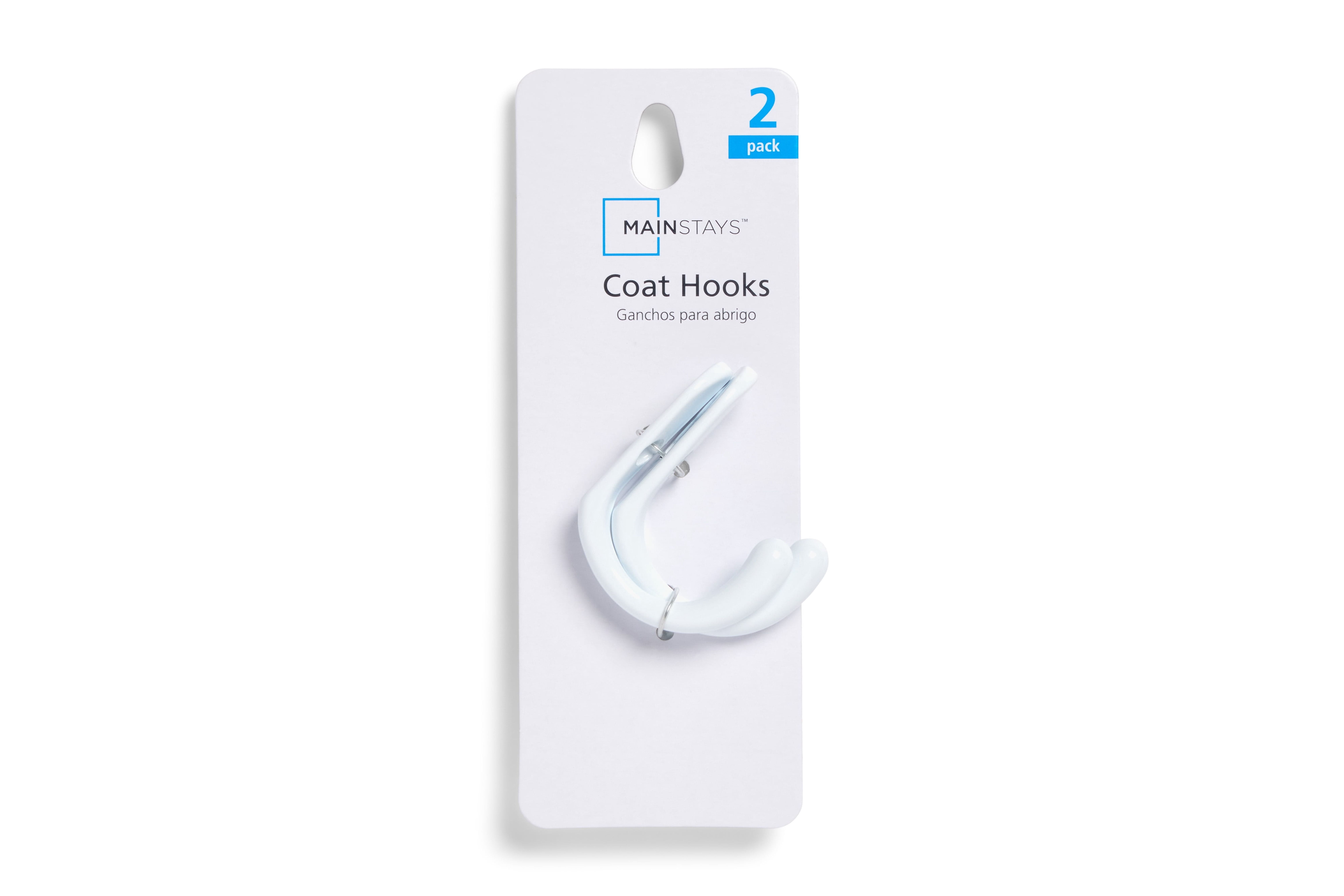 Mainstays, White Metal Hooks, Clutter-Free Hooks for Hanging Towels and Coats, 10 lbs Capacity, 2 Pack