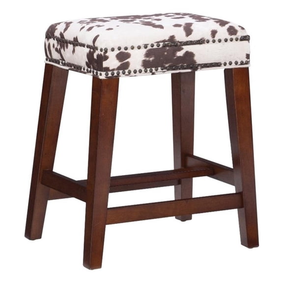 Riverbay Furniture 24" Transitional Wood/Fabric Cow Print Counter Stool in Brown