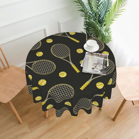 Sports Pattern Tennis Ball Tablecloths Round 60 inch Fabric Table Cloth Cover for Dining Kitchen Wedding Party