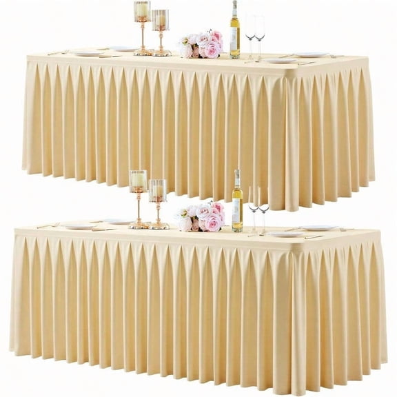 2 Pack Beige Rec Tablecloth 6 FT Stretch Spandex Fitted Table Cloth for 6 Foot Rec Tables Banquet Tablecloths Wrinkle Free Table Cover Skirt Ruffle Tablecloths for Party Wedding Birthday