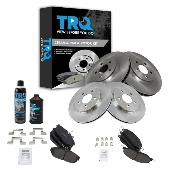 TRQ Brake Pad & Rotor Ceramic Front & Rear Kit w/Fluids for 05-10 Ford Mustang BKA17882