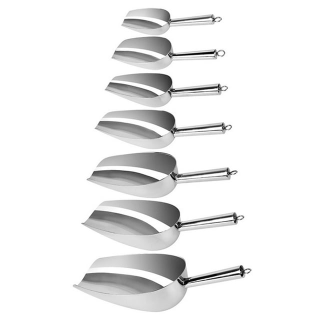 BRIGHTFUFU 32Pcs Ice Cube Shovel Stainless Steel Scooper Silver Straight Handle Arc Shovel Body Multi-purpose Tool