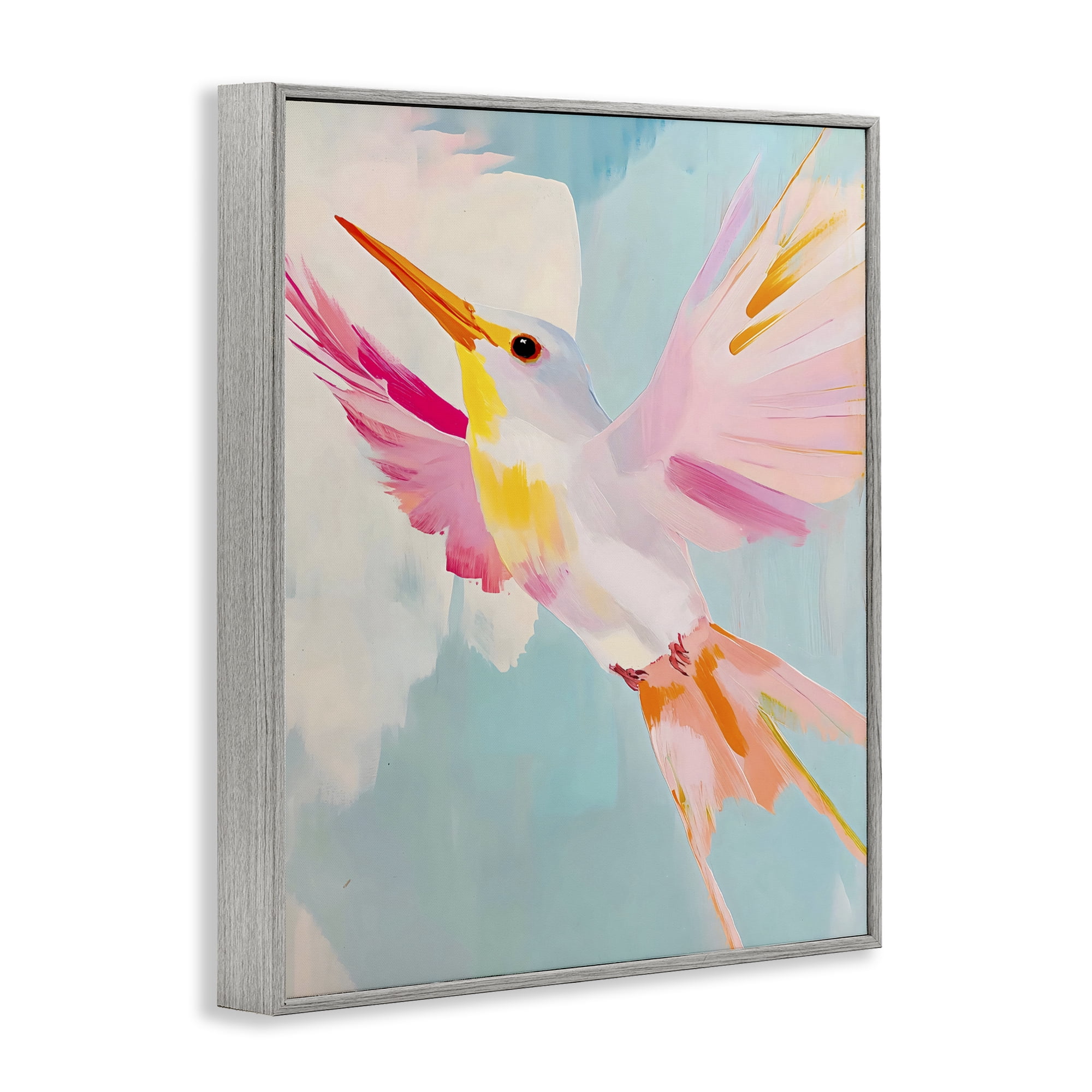 Stupell Industries Pastel Hummingbird Soaring Gray Framed Giclee Art, design by The Prints Vibe