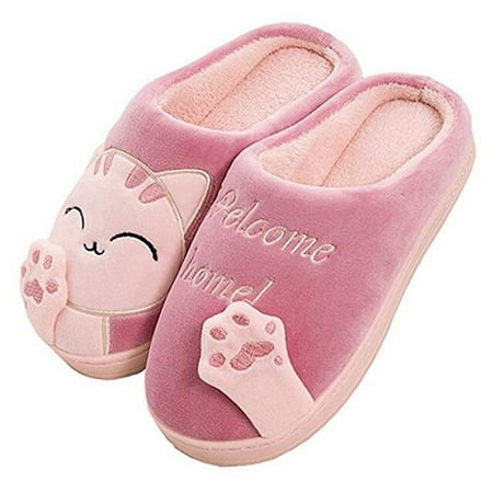 

CoCopeanut Men Women Winter Home Slippers Cartoon Cat Non-Slip Soft Winter Warm House Slippers Indoor Bedroom Lovers Couples Floor Shoes