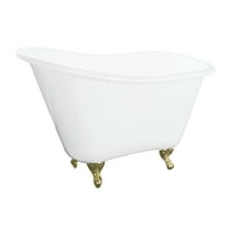 Aqua Eden VCTND5130NT7 51-Inch Cast Iron Classic Flat-Rim Single Slipper Clawfoot Tub (No Faucet Drillings) in White/Brushed Brass