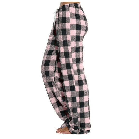 Mepaouo Women Pajama Pants Warm Plaid Lounge Pj Bottoms Drawstring Wide Leg Sleepwear Sizes S-3X