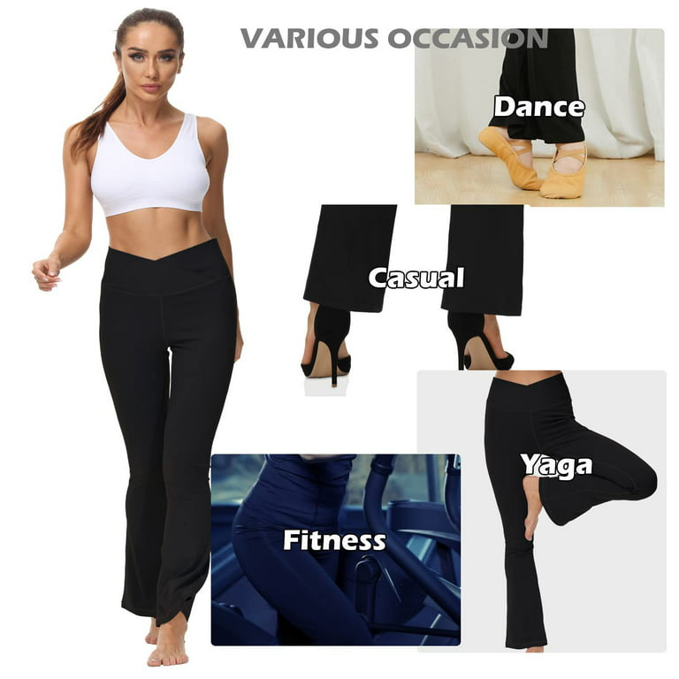 DOULAFASS Women Cross Waist Flared Leggings Bootcut Yoga Pants with Pockets  Ribbed Sports Running Leggings Workout Gym Dance Ladies Yoga Pants :  : Fashion