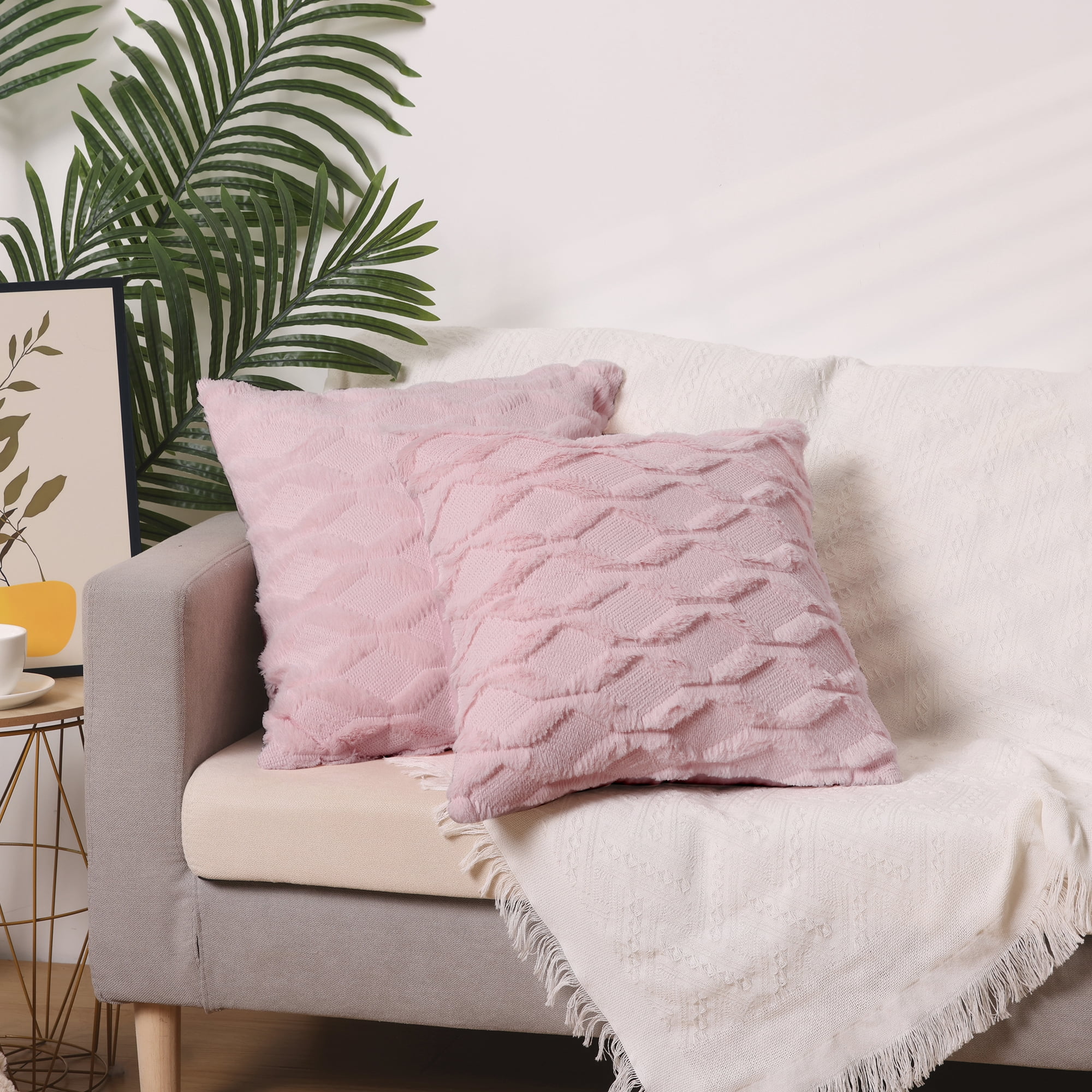 Unique Bargains Soft Plush Throw Pillow Covers Decorative Cushion Covers (2 Count) Pink-1 18" x 18"