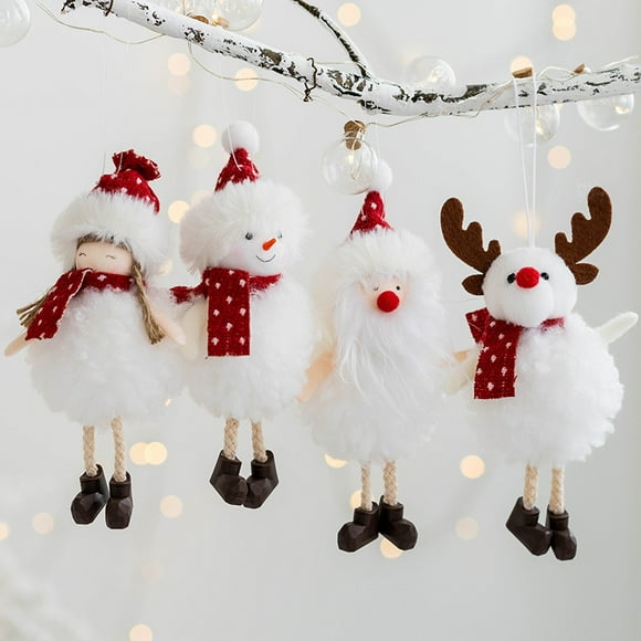 Jinsinto Christmas Plush Angel Girl Snowman Pendant Santa Claus Snowman Doll Oranments Xmas Tree Decoration Merry Christmas Decorwhite, Red4pcs